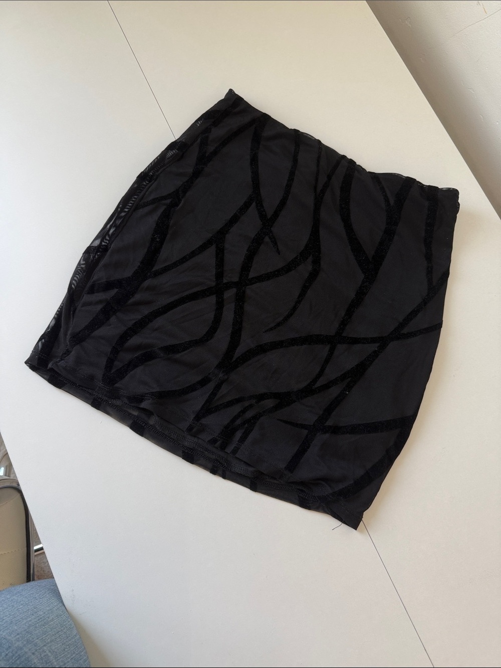 Windsor Black Velvet-Patterned Pencil Mini Skirt